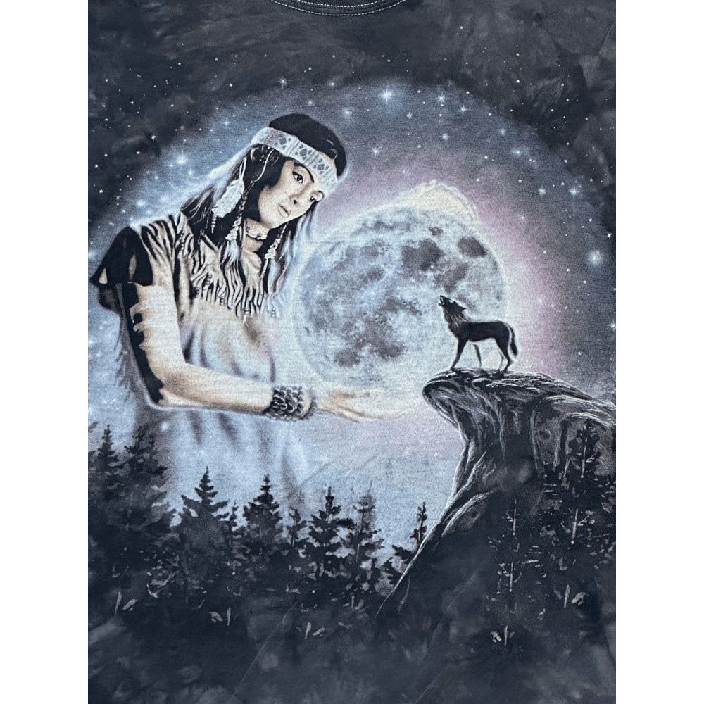 Vintage Native American Moon Howling Wolf T-shirt XL